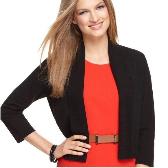 EUC! Calvin Klein Black 3/4 Sleeve Crop Bolero Cardigan - Size M - Picture 1 of 10